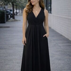 BCBGeneration Black Pleated Maxi Dress Size 4 Formal Gown w/ Pockets, Evening